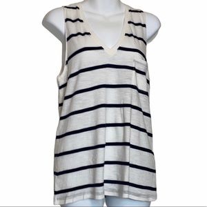 Madewell Sleeveless White & Navy Striped T-shirt